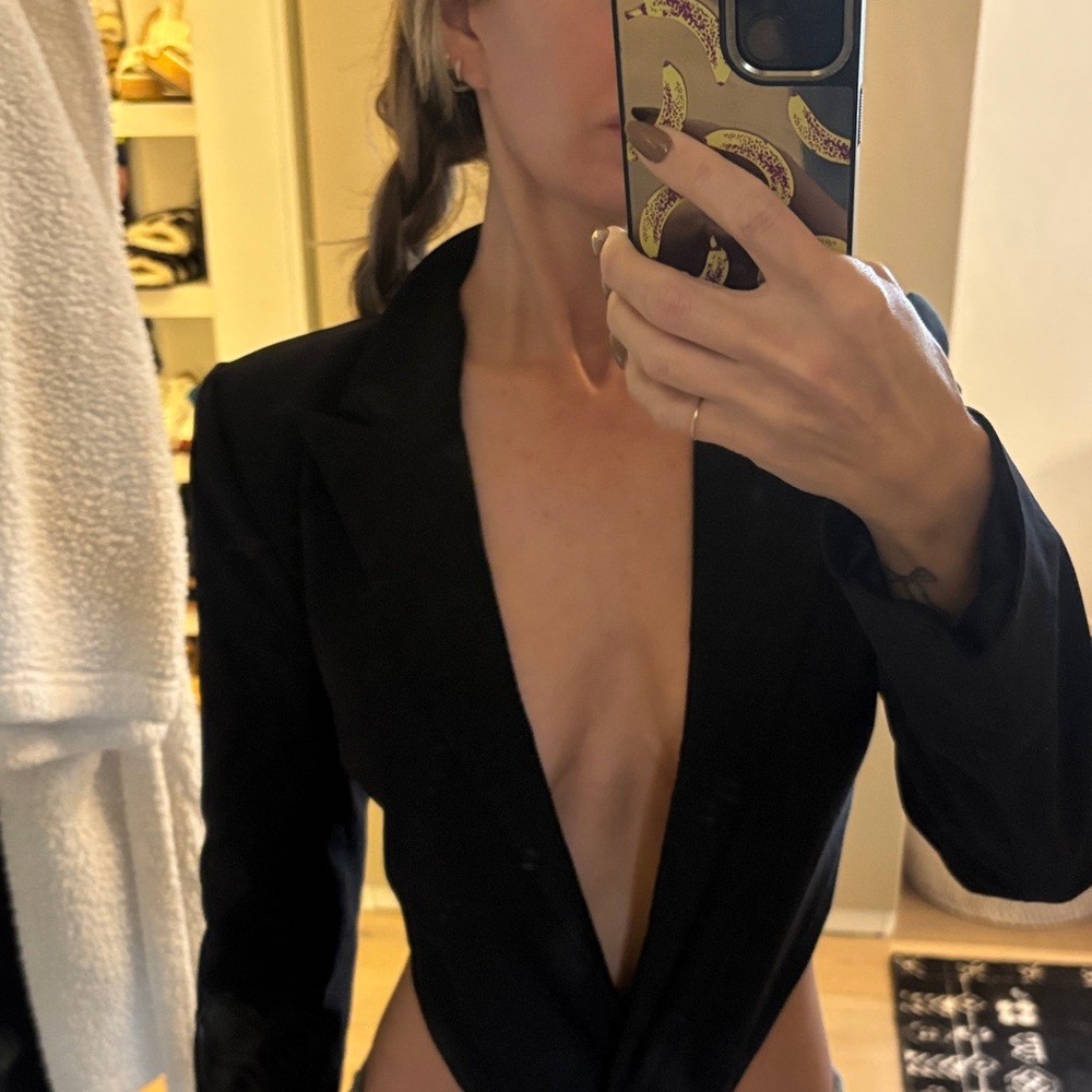NBD Black Tailored Blazer Bodysuit